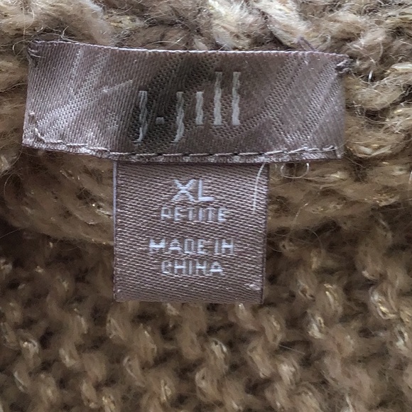 J.Jill XL Creamy Tan & Gold Detail Threaded Cowl Neck Sweater - Picture 7 of 8